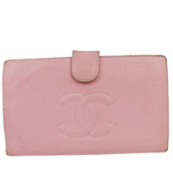 CHANEL CC Logo Long Bifold Wallet Purse Caviar Skin Leather Pink - Picture 1 of 10